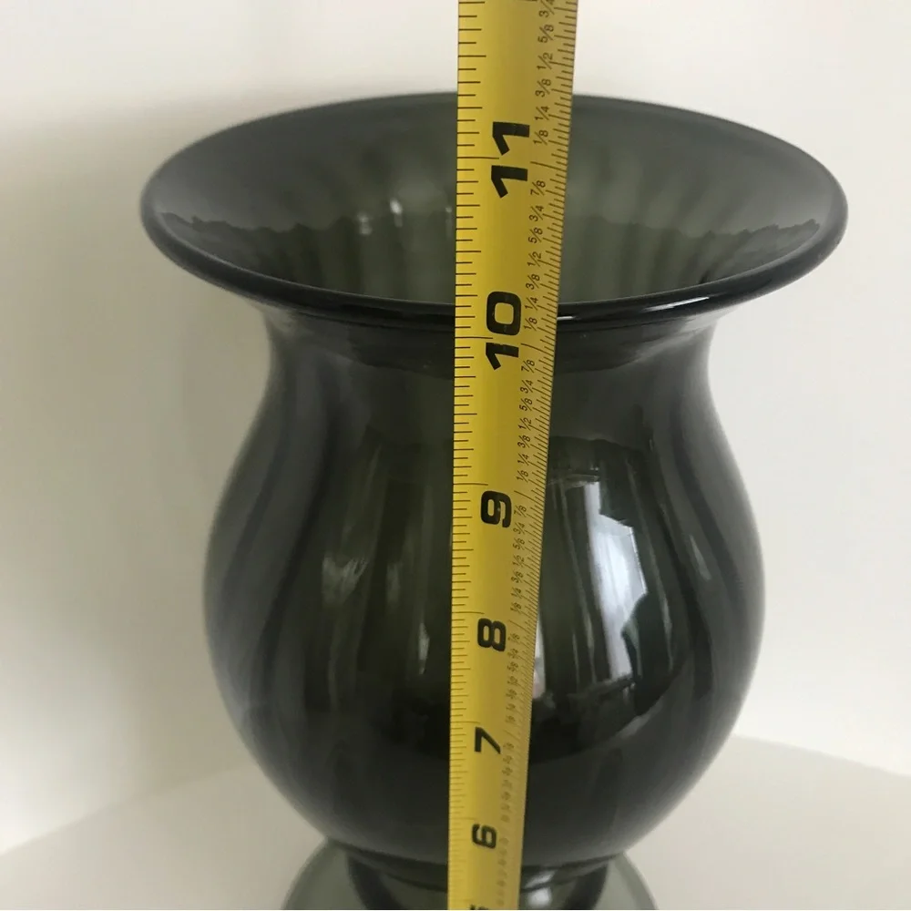 Vintage Wayne Husted Blenko Art Glass Charcoal Gray Ribbed Vase Mid Century